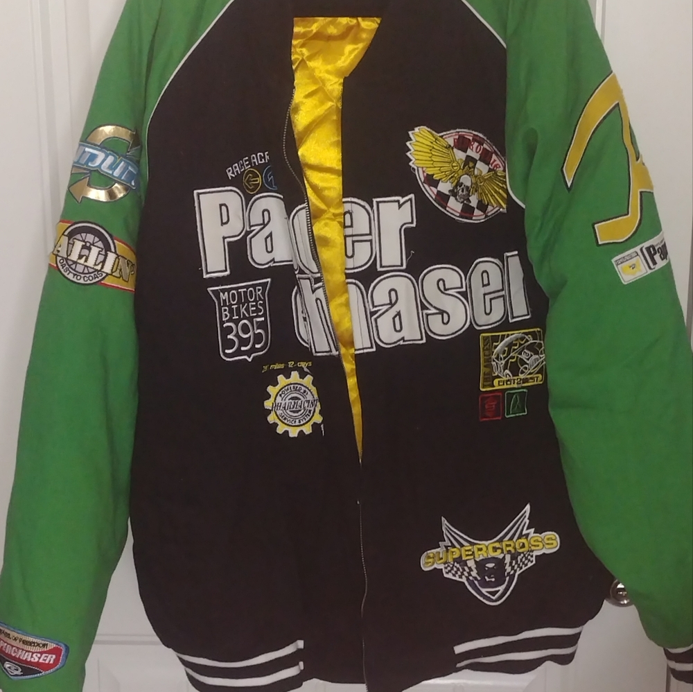 PAPER CHASER BOMBER JACKET. UNIQUE BADGES..ONE OF A KIND 4XL